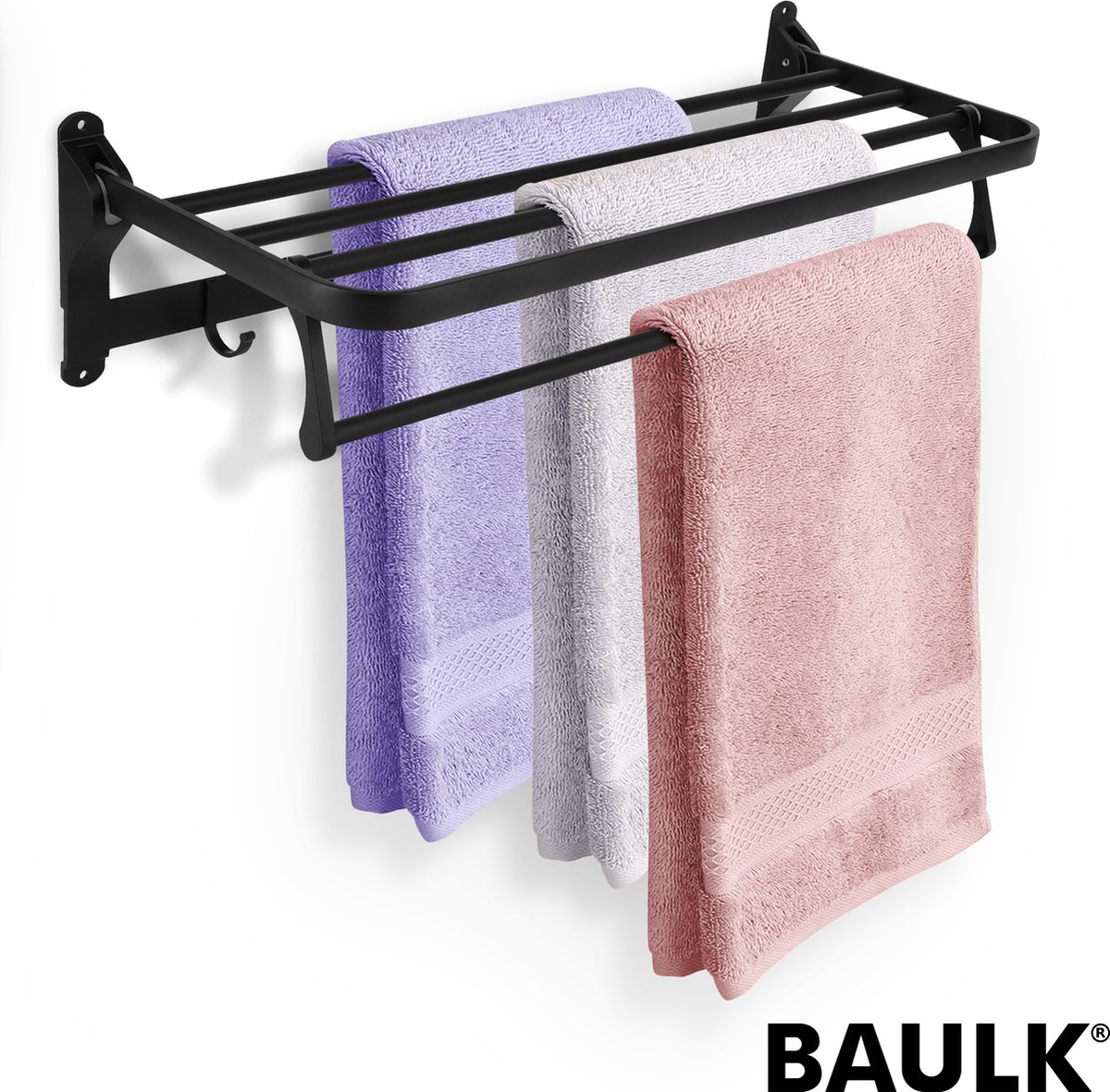 Baulk® - Droogrek – Handdoekrek – Droogrek hangend – Inklapbaar - Badkamer – RVS – Zwart – Modern – Dutch design