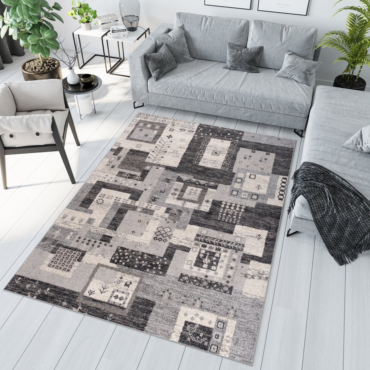 Tapiso Sari Vloerkleed Tapijt Laagpolig Modern Grijs Maat- 190x270