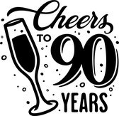 Sticker - Cheers to 90 years - 20x20cm - wit - 1 stuks - stickers - verjaardag - verjaardag decoratie - verjaardag versiering - feest - feest versiering - feestartikelen - raamstickers - raamsticker - Stickers volwassenen