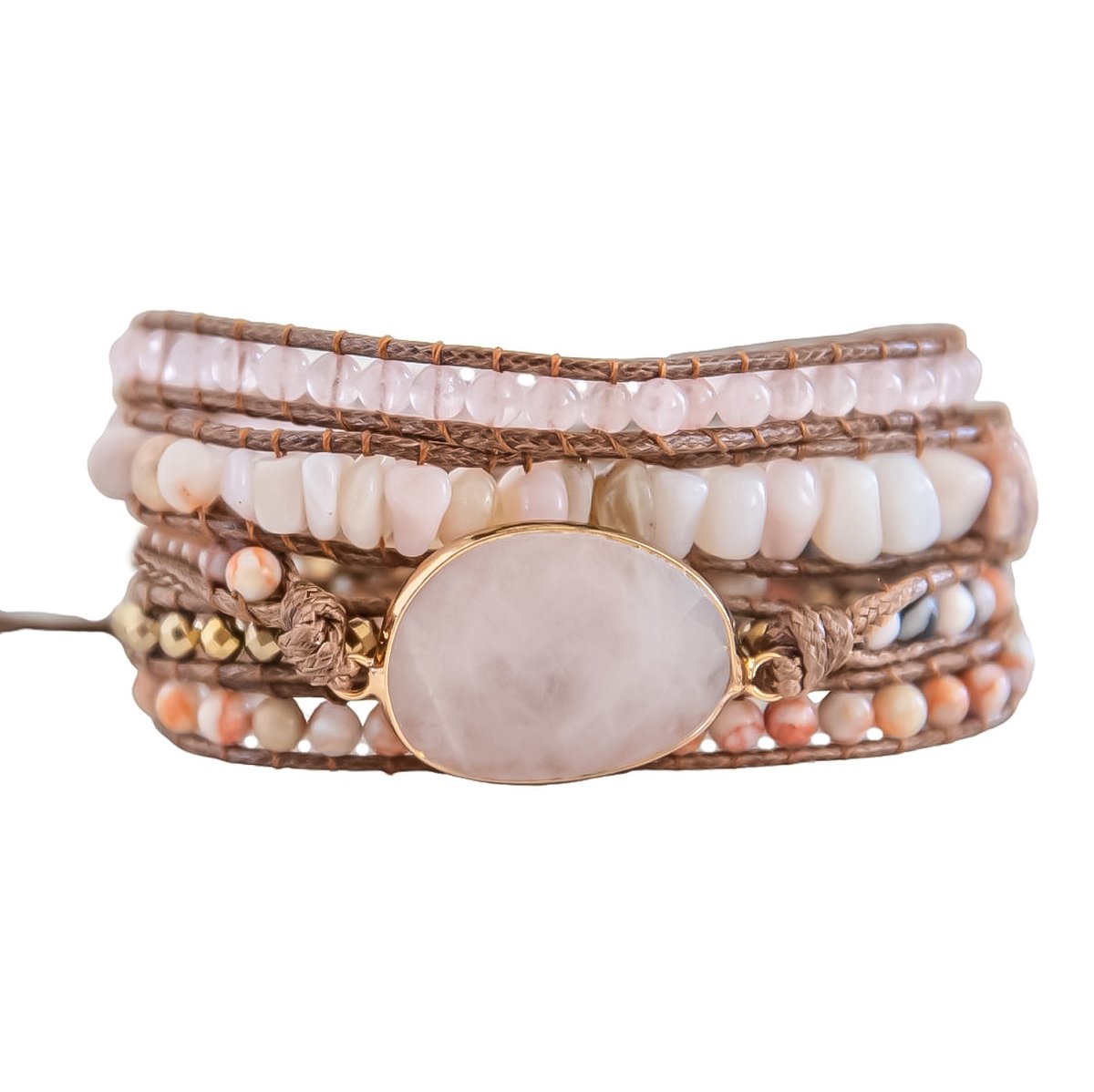 Marama - wikkelarmband Waterlily - damesarmband - edelsteen Rozenkwarts - verstelbaar