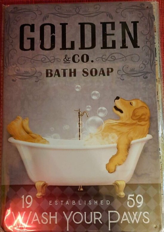 Decoratiebord Golden Retriever & Co. Bath soap