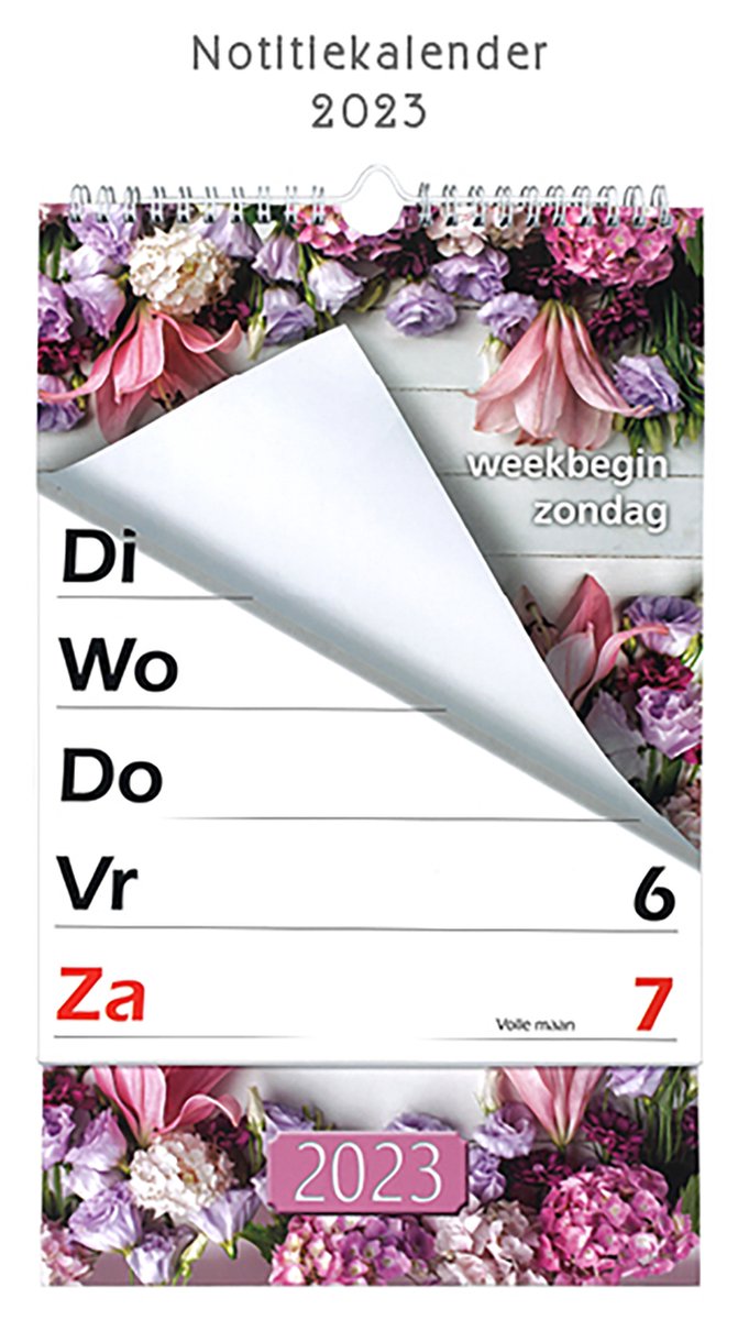 MGPcards - XL-kalender 2023 - Week begint op Zondag - Groot Letter & Cijfer - Bloemen - Roze