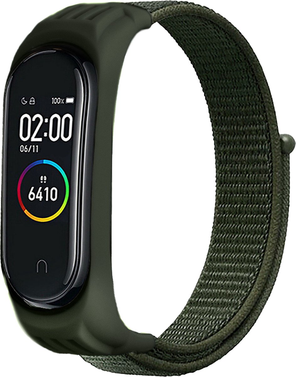 Strap-it Nylon bandje - geschikt voor Xiaomi Mi Band 5 / Mi Band 6 - legergroen