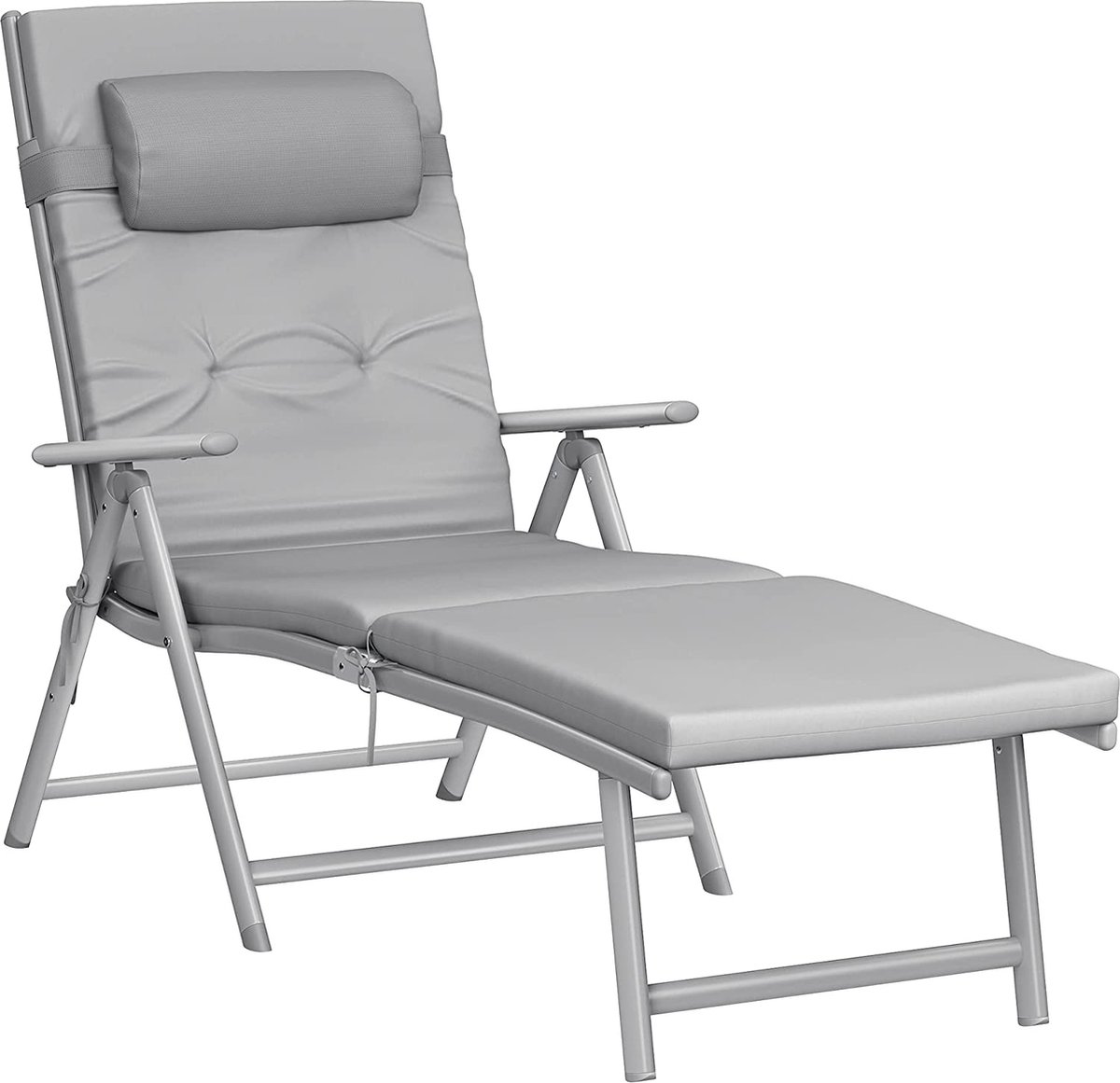 The Mash - Ligstoel, inklapbaar, ligstoel met 6 cm dikke matras, afneembaar hoofdkussen, van roestvrij aluminium, ademend, comfortabel, verstelbaar, tot 150 kg belastbaar, grijs