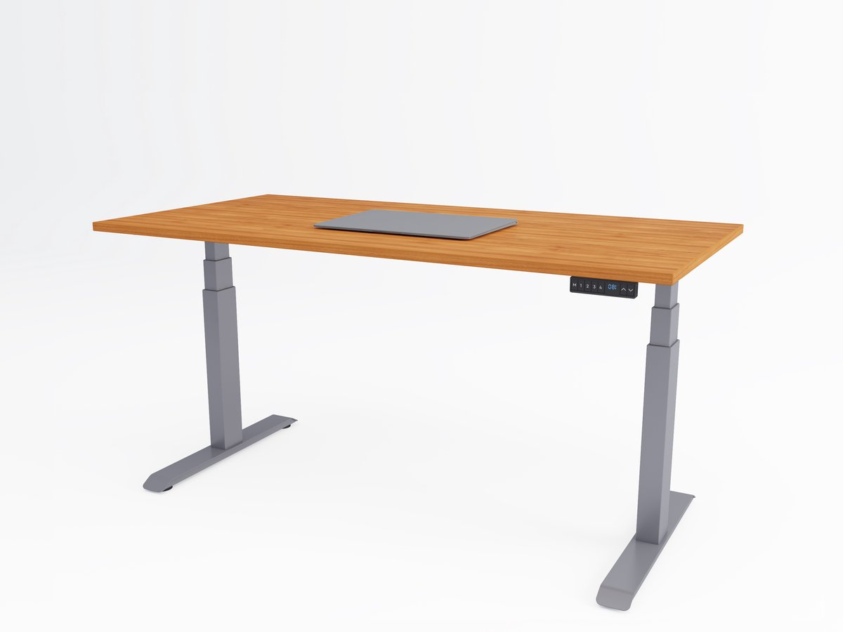 Tri-desk Premium | Elektrisch zit-sta bureau | Aluminium onderstel | Kersen blad | 160 x 80 cm
