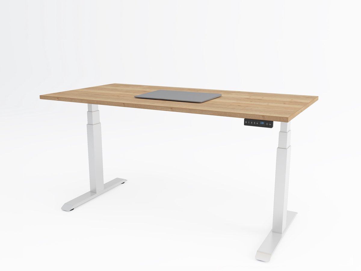Tri-desk Premium | Elektrisch zit-sta bureau | Wit onderstel | Halifax eiken blad | 140 x 80 cm