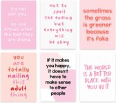 Live Life Happy roze positieve quote kaarten set 6 stuks