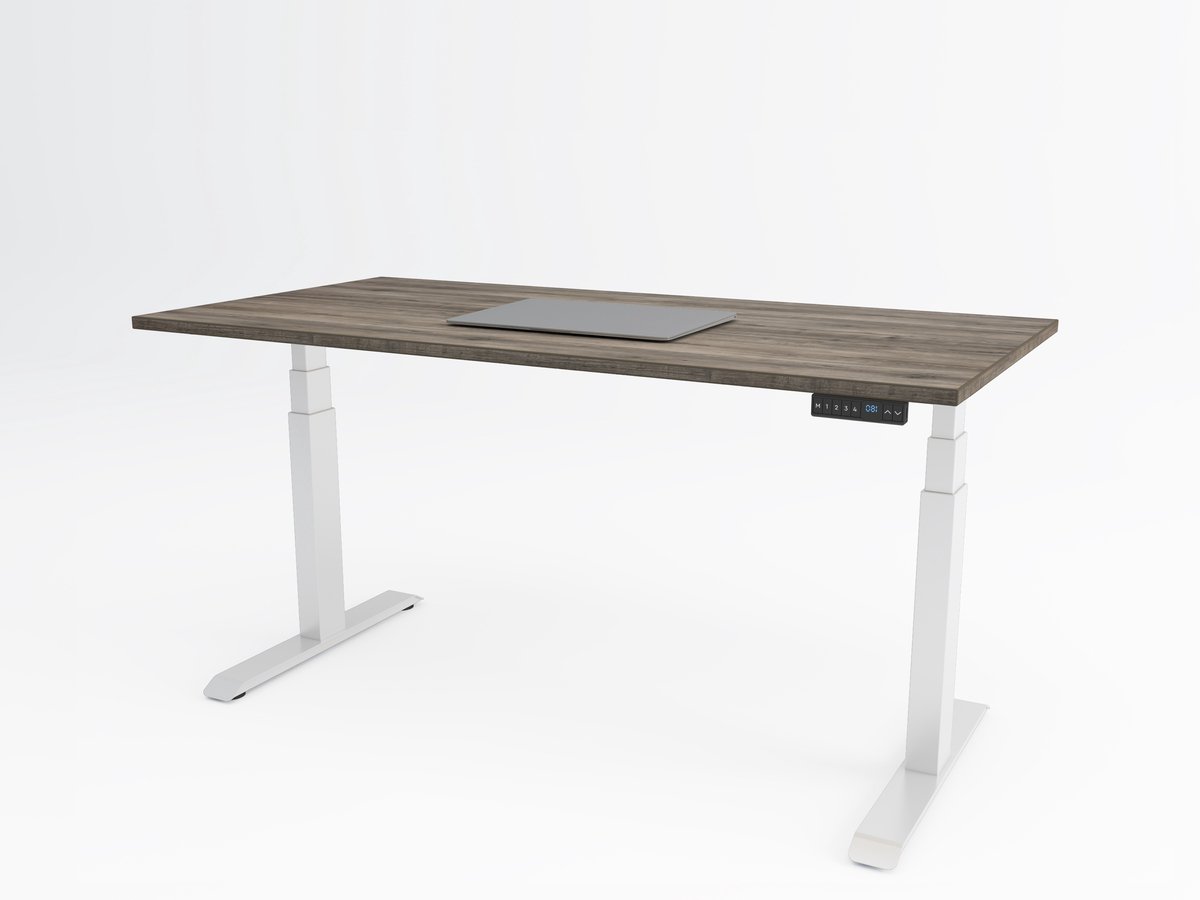 Tri-desk Premium | Elektrisch zit-sta bureau | Wit onderstel | Logan eiken blad | 120 x 80 cm