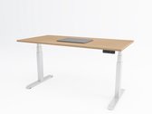 Tri-desk Premium | Elektrisch zit-sta bureau | Wit onderstel | Havana blad | 140 x 80 cm