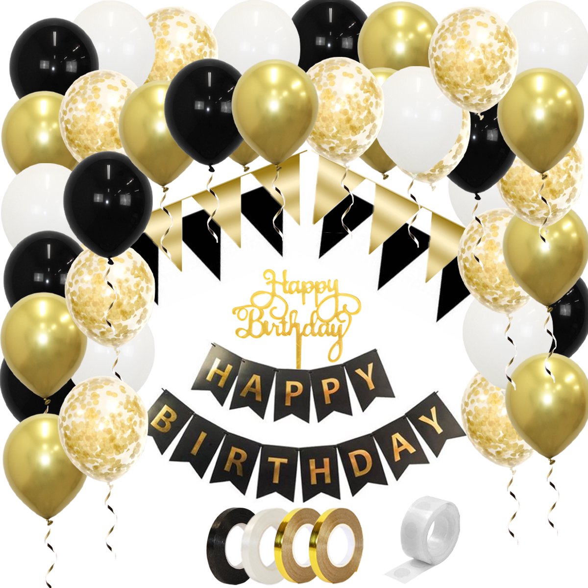 Happy Birthday Slinger Verjaardag Versiering Gouden Helium Ballonnen Abraham Feest Versiering Zwart Confetti Ballon - BTH