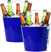 2x stuks ijsemmers/bierkoelers metaal blauw - 6L - Drankemmers - Drankkoelers - Wijnkoelers