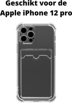 Apple iPhone 12 Pro anti shock hoesje + pas houder - iPhone 12 Pro siliconen case transparant + card holder - Apple iPhone 12 pro siliconen back case / cover + kaart houder