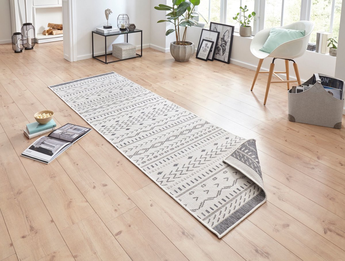 Binnen & buiten vloerkleed Kuba - grijs/crème 80x150 cm