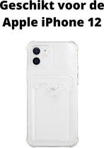 Apple iPhone 12 anti shock hoesje + pas houder - iPhone 12 siliconen case transparant + card holder - Apple iPhone 12 siliconen back case / cover + kaart houder