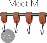4x Leren S-haak hangers - Handles and more® | COGNAC - maat M (Leren S-haken - S haken - handdoekkaakje - kapstokhaak - ophanghaken)