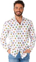 OppoSuits SHIRT LS Pixel Pokémon™ - Chemise pour homme - Casual Gaming Pikachu Bulbasaur Squirtle Charmander Shirt - Wit - Taille EU 37/38