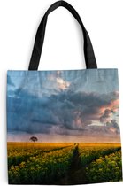 MuchoWow® Schoudertas - Strandtas - Big Shopper - Boodschappentas - Bloemen - Geel - Zonsondergang - 45x45 cm - Katoenen tas