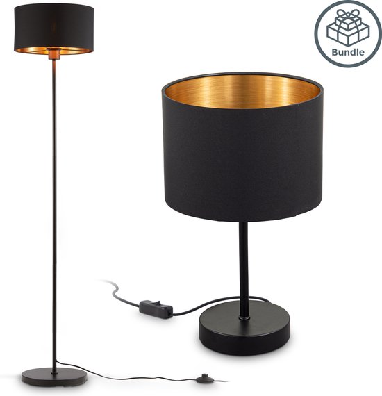 B.K.Licht - Vloerlamp en Tafellamp - zwart gouden set - verlichting - E27 fitting