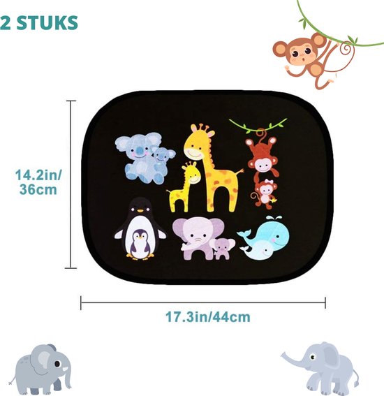 Thuys Zonnescherm Auto Baby - Zonwering Zijruit 2 Stuks - Zonnescherm Kind met Diertjes - 2-pack - Opvouwbaar van Thuys — afbeelding 5