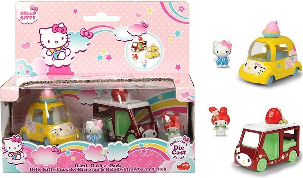 Hello Kitty 2-pack speelset Cupcake Microvan & Melody Strawberry Truck