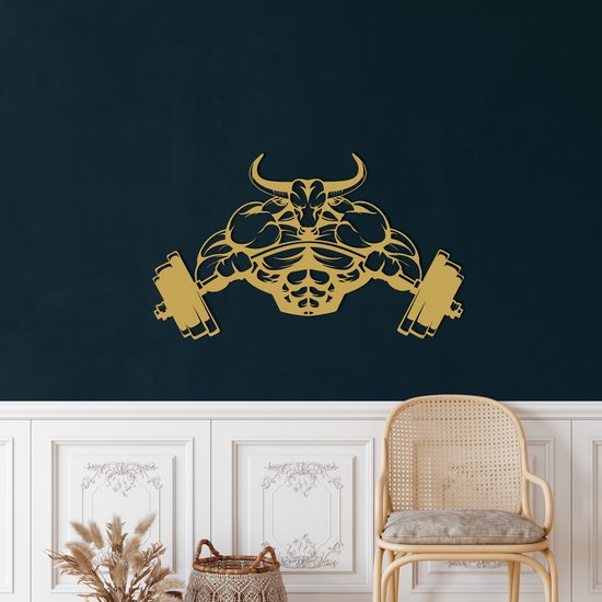 Wanddecoratie | Stier / Bull | Metal - Wall Art | Muurdecoratie | Woonkamer | Buiten Decor |Gouden| 90x50cm