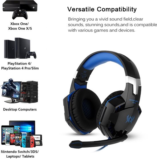 KOTION EACH Gaming Headset Blauw PS5/PS4 & PC Aansluiting via