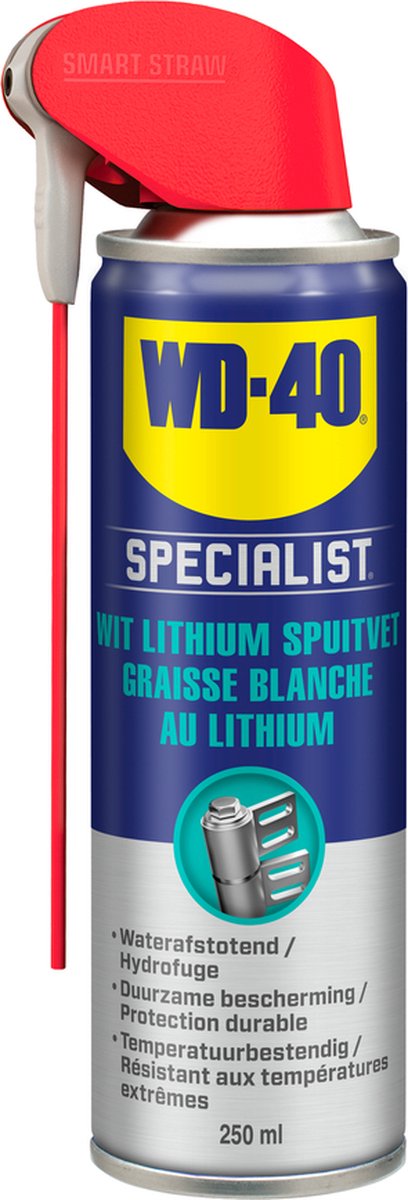 WD-40 Specialist® Wit Lithium Spuitvet - 250ml - Smeervet - Smeermiddel - Werkt uitstekend bij metaal-op-metaal mechanismen - WD-40