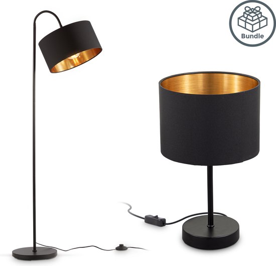 B.K.Licht - Vloerlamp en Tafellamp - zwart gouden set - verlichting - E27 fitting