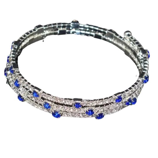 Armband-Strass-Blauw-Wikkel-Zilverkleur-Wrap-Trouwen-Charme Bijoux