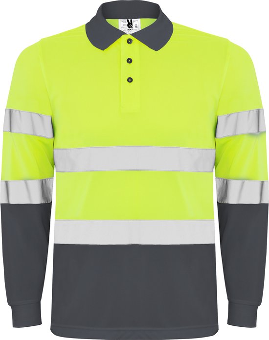 High Visibility Polo Shirt Polaris Lood Grijs / Fluor Geel met reflecterende strepen S