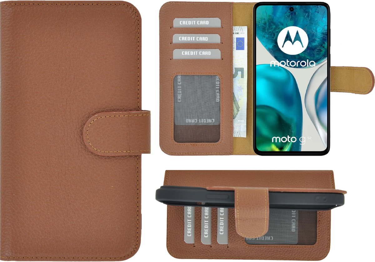 MoDo hoesje Geschikt voor Motorola Moto G52 - Leer Book Case - Bruin