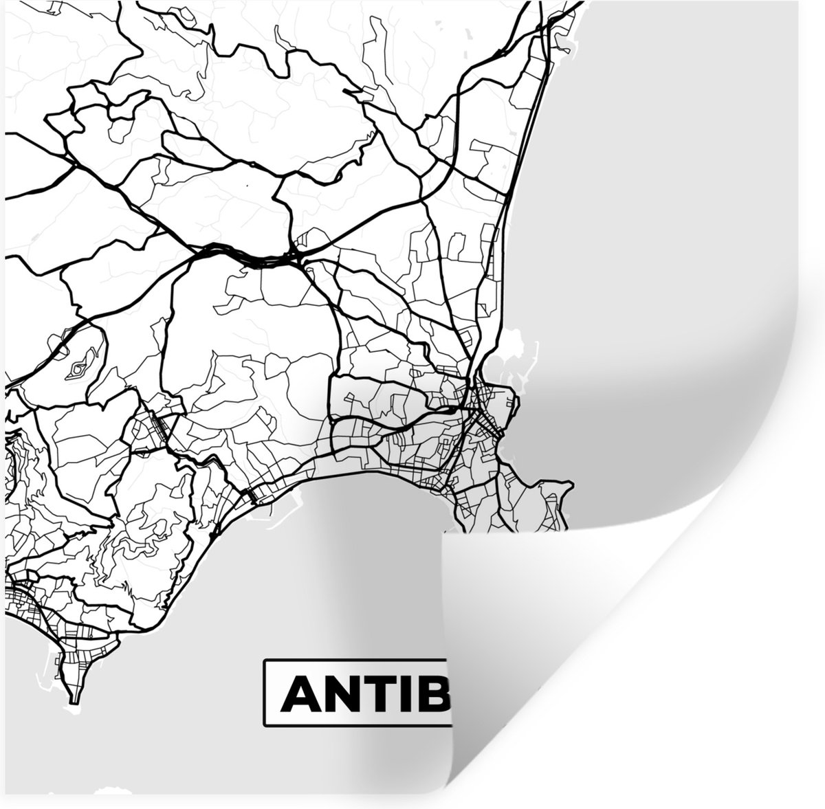 Muurstickers - Sticker Folie - Stadskaart - Plattegrond - Antibes - Kaart - Frankrijk - Zw