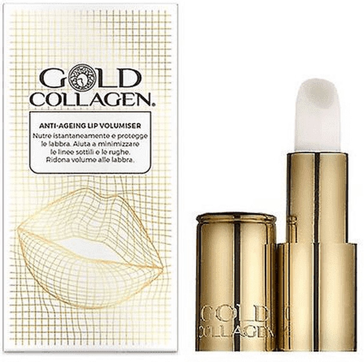 Gold Collagen Lip Volumiser : Geef je lippen meer volume. Deze rijke parelmoerachtige balsem bevat een krachtige mix van oligopeptiden om de collageensynthese te stimuleren voor vollere lippen.