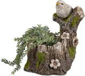 Bloempot vogel op boomstam - 38 cm hoog - kleur steen - handgemaakt
