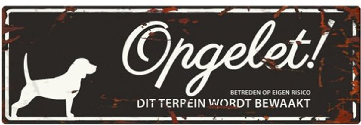 Waakbord - Warning Sign - Beagle - Kleur: Zwart - Afmetingen: 40x14cm