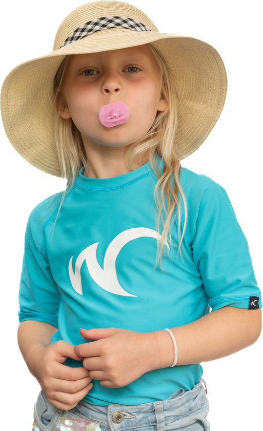 Foto: Watrflag rashguard valencia kids turquoise uv beschermend surf shirt korte mouw 116