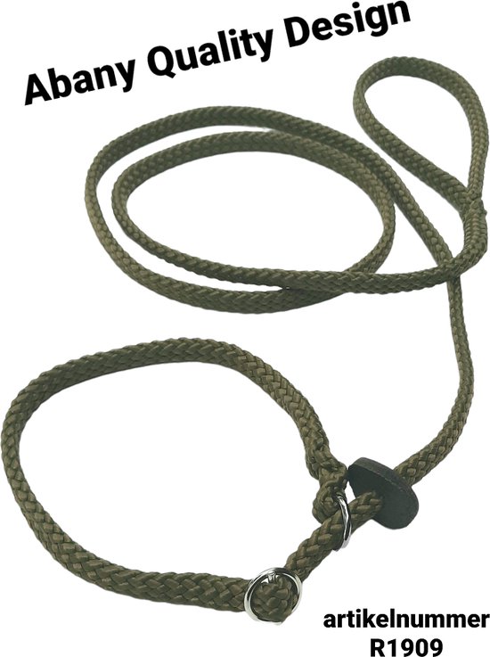 Abany quality design 1.80 mtr jachtgroen - jachtlijn - dubbele stop - retrieverlijn - gentle leader - lijn leiband met halsband - sliplijn met stop – half slip - puppylijn - vanglijn - mantrailing - 1R1909