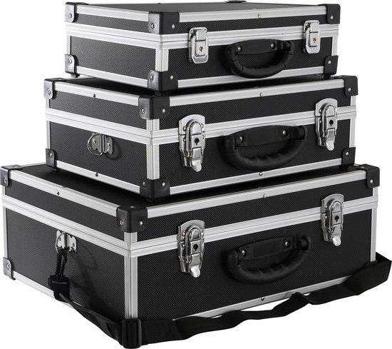 AREBOS Set Van 3 Aluminium Koffers in Zwart Voor Werkplaats,Auto,Hobby,Magazijin