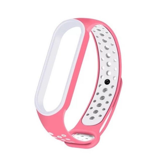 Horlogeband geschikt Voor Mi Band 5/6 - Horloge Band - Polsband - Vervanging Bandjes - Roze met wit