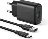 Snellader + USB-C kabel 1M met Quick Charge 3.0 - 3A USB Oplader Oplaadstekker + USB C Kabels Oplader 1 Meter voor A54, A05s, A34, A25, A14, Fold, Flip, S24, S23 - Fast Charger