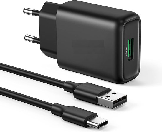 Snellader + USB-C kabel 1M Quick Charge 3.0 - Zwart - 3A Oplader Oplaadstekker... bol.com