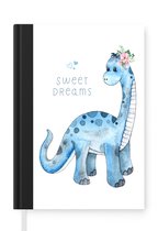 Notitieboek - Schrijfboek - Kinderkamer - Dinosaurus - Blauw - Jongens - Meisjes - Kinderen - Notitieboekje klein - A5 formaat - Schrijfblok