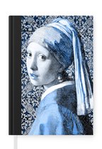 Notitieboek - Schrijfboek - Meisje met de parel - Johannes Vermeer - Delfts blauw - Notitieboekje klein - A5 formaat - Schrijfblok