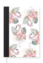 Notitieboek - Schrijfboek - Patroon - Bloemen - Flamingo - Notitieboekje klein - A5 formaat - Schrijfblok