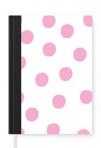 Notitieboek - Schrijfboek - Illustratie van een patroon met roze stippen op een witte achtergrond - Notitieboekje klein - A5 formaat - Schrijfblok