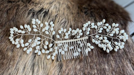 haarband -haarkam-diadeem -ivoorkleurige parels-handgemaakt-wit ivoor-bruiloft-bruidsmeid-bruidsmeisje-gala-communie -lentefeest-fotoshoot - Merkloos