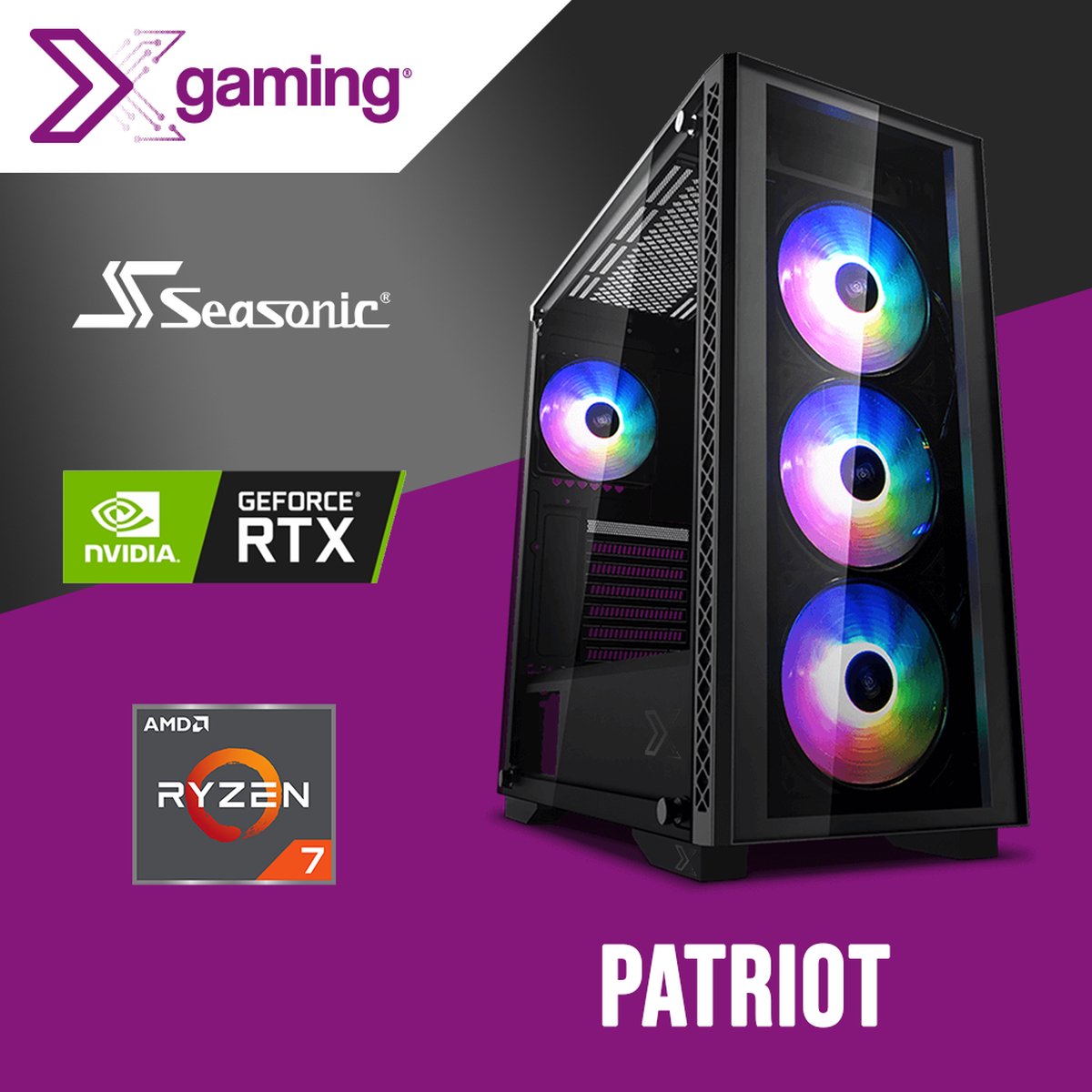 Patriot Game PC Ryzen 7 5700X, GeForce RTX3060Ti, 16GB, 1TB NVME SSD, WiFi+Bluetooth