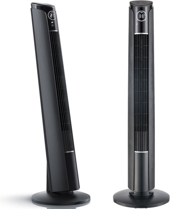 CoolHome CF2203 Design Ventilator Zwart Torenventilator Afstandsbediening en Timer Kolomventilator met Luchtreiniger Dimbaar LED-scherm Ventilator Staand
