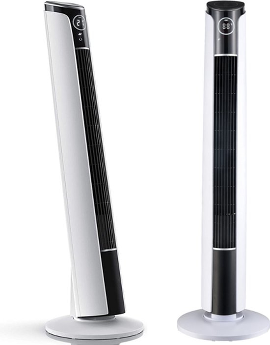 CoolHome CF2204 Design Ventilator - Wit - Torenventilator - Afstandsbediening - Timer - Dimbaar LED-scherm - Kolomventilator met Luchtreiniger - Ventilator Staand