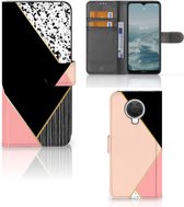 GSM Hoesje Nokia G10 | G20 Bookcase Black Pink Shapes